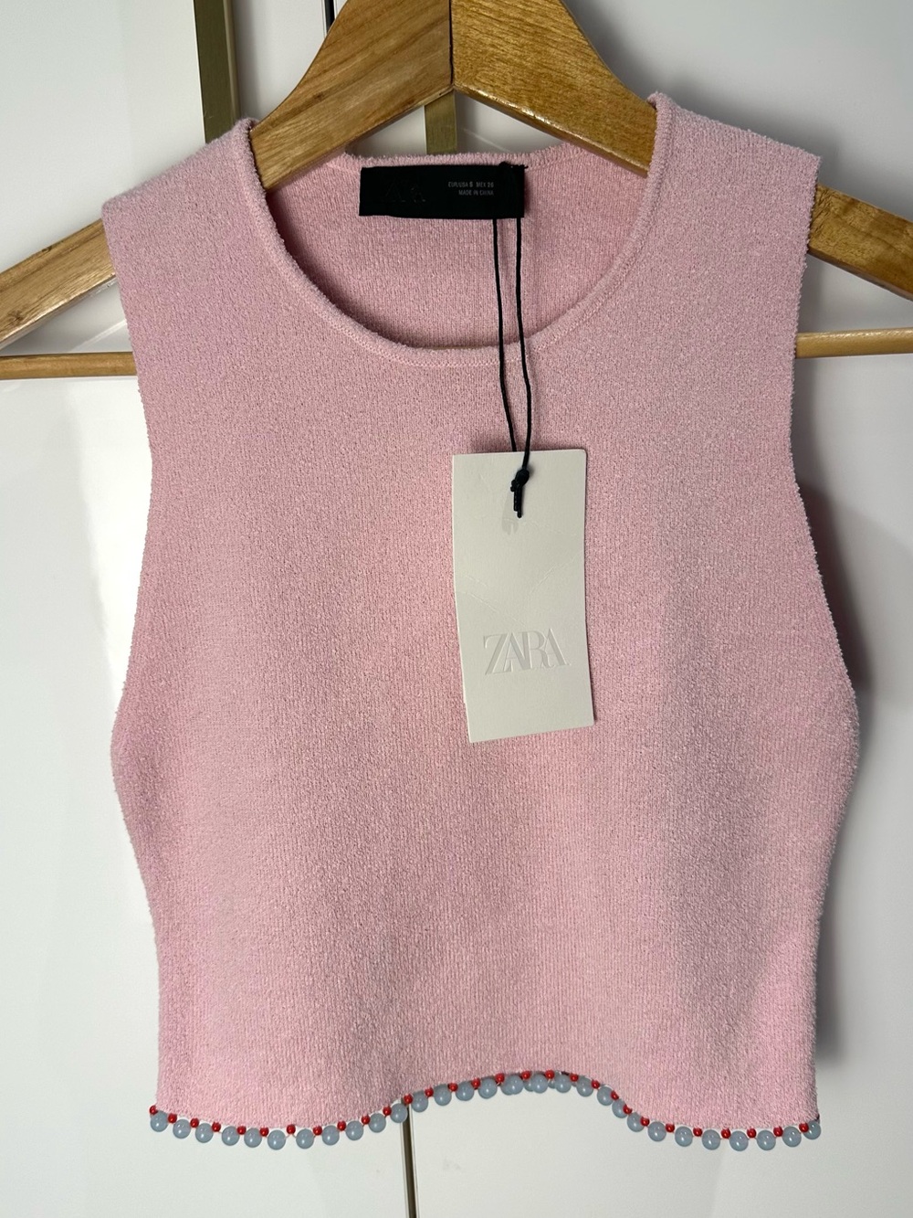 Zara Pink Beaded Knit Crop Top Size S NWT